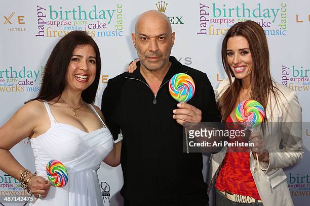Personality Dominique Pinassi, TV Personality Yossi Dani and TV Personality Cory Oliver attends BH100 Centennial Block Party On Rodeo Drive on April...