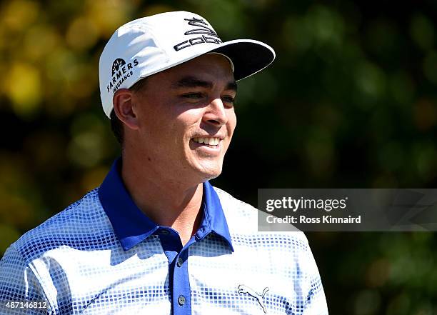 Rickie Fowler stands on the tee box of the fourth hole during round three of the Deutsche Bank Championship at TPC Boston on September 6, 2015 in...