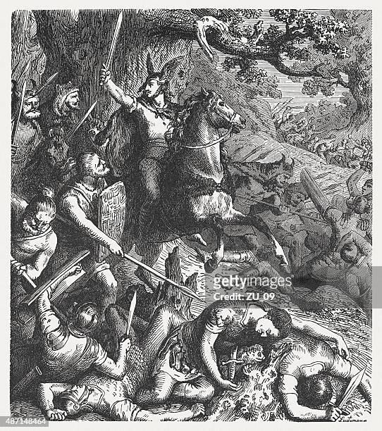 battle of the teutoburg forest in 9 ad, published 1878 - french army stock illustrations