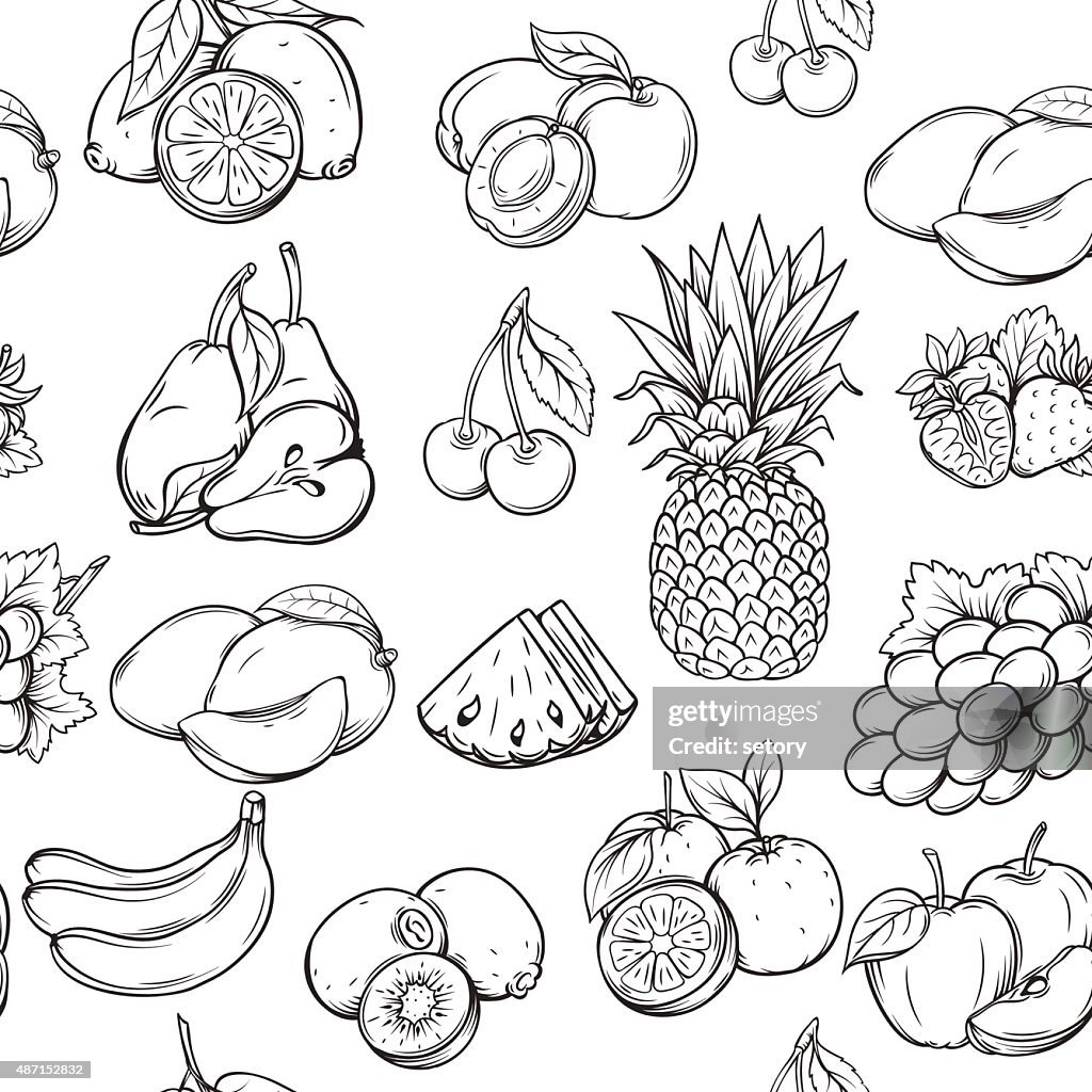 Fruit Rotation Drawing Hand Draw Fruits Pattern High-Res Vector Graphic - Getty Images