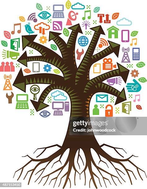 digital arrow tree illustration - security system tablet stock illustrations