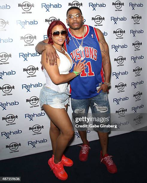 Model Shantel Jackson and rapper Nelly attend the Hard Rock Hotel & Casino's Rehab pool party on September 6, 2015 in Las Vegas, Nevada.