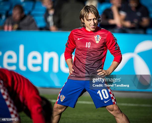 September 06: Luca Modric of Croatia during the EURO 2016 Qualifier between Norway and Croatia at the Ullevaal Stadion on September 06, 2015 in Oslo,...