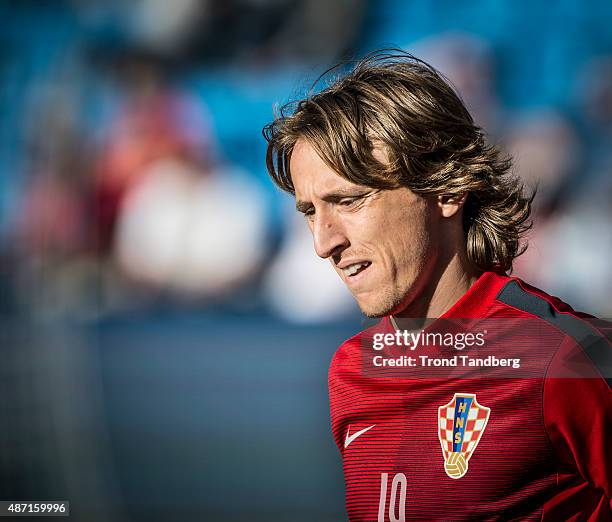 September 06: Luca Modric of Croatia during the EURO 2016 Qualifier between Norway and Croatia at the Ullevaal Stadion on September 06, 2015 in Oslo,...