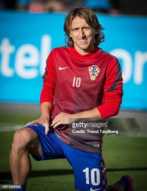 September 06: Luca Modric of Croatia during the EURO 2016 Qualifier between Norway and Croatia at the Ullevaal Stadion on September 06, 2015 in Oslo,...