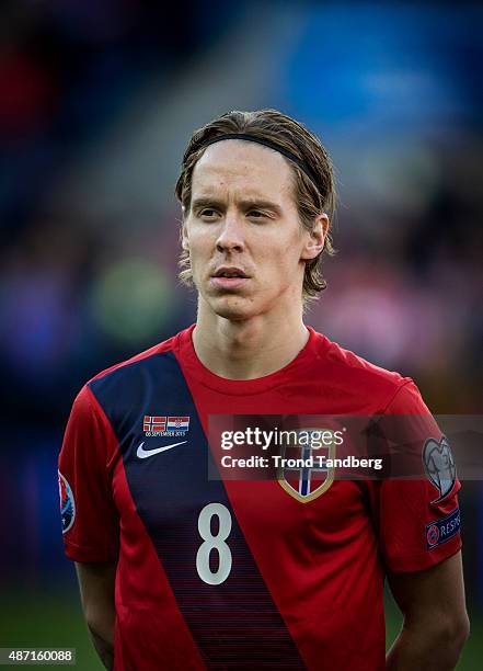 September 06: Stefan Johansen of Norway during the EURO 2016 Qualifier between Norway and Croatia at the Ullevaal Stadion on September 06, 2015 in...