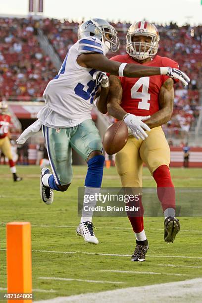 Wide receiver Nigel King of the San Francisco 49ers can't pull in a pass against Lache Seastrunk of the Dallas Cowboys in the fourth quarter of a...