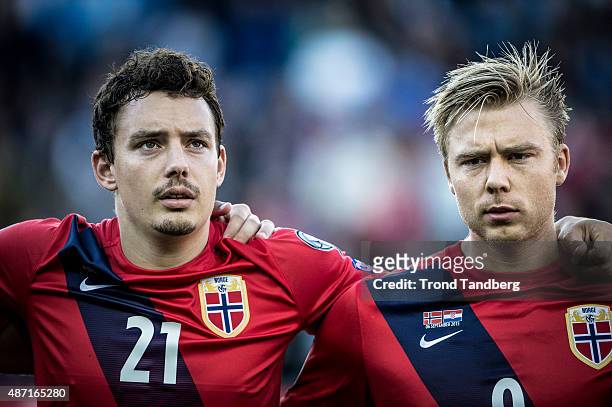 September 06: Vegar Forren, Alexander Soederlund of Norway during the EURO 2016 Qualifier between Norway and Croatia at the Ullevaal Stadion on...