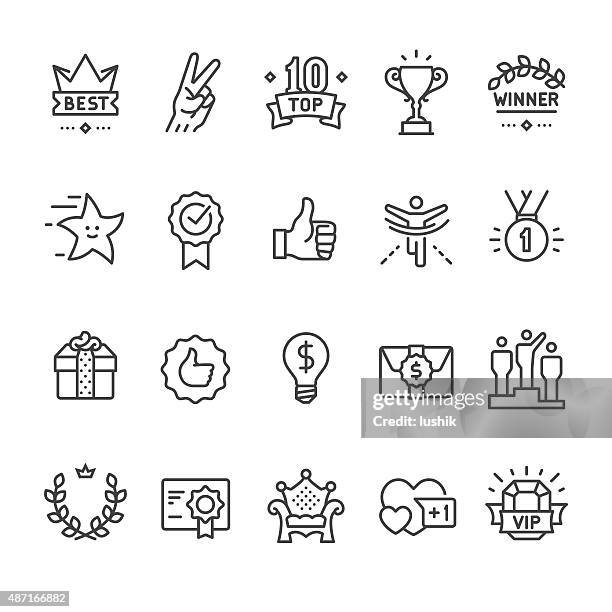 ilustraciones, imágenes clip art, dibujos animados e iconos de stock de galardonado, éxito y logro vector iconos - número 1