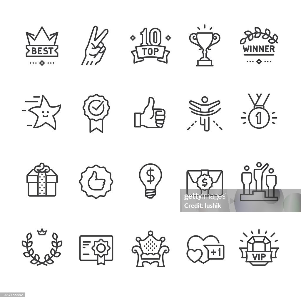 Winning, Success and Achievement vector icons