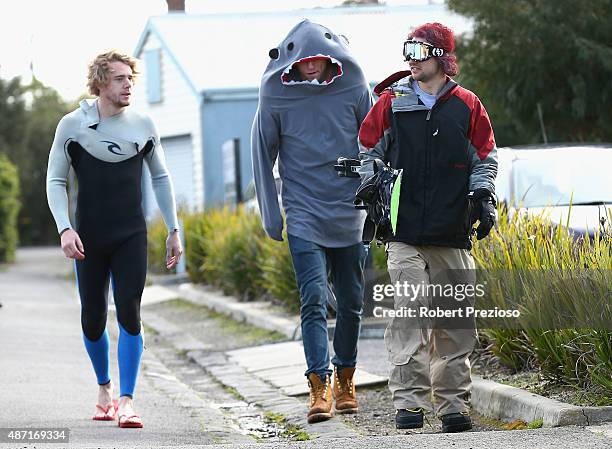 Players arrive in fancy dress ahead of Geelong Cats AFL post-season celebrations at the Lord of the Isles Hotel on September 7, 2015 in Geelong,...