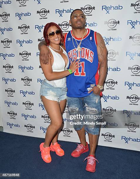 Shantel Jackson and Nelly arrive at the Hard Hotel & Casino during the resort's Rehab pool party on September 6, 2015 in Las Vegas, Nevada.