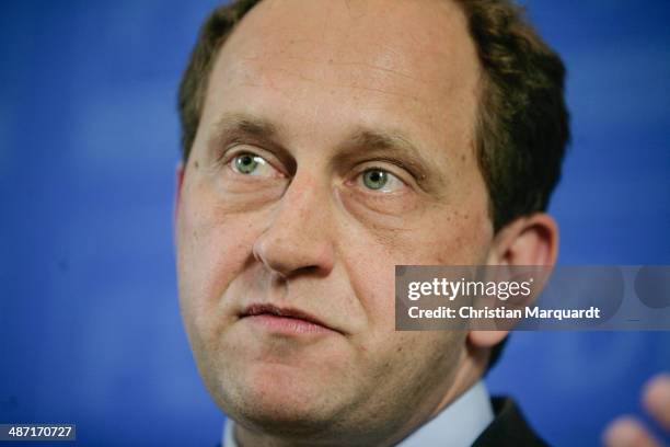 Top candidate of Free Democratic Party for the European Parliament, Count Alexander Lambsdorff attends a press conference with Chairman of German...