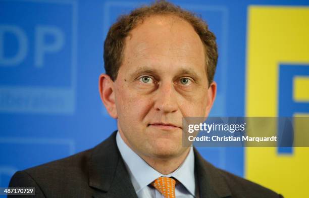 Top candidate of Free Democratic Party for the European Parliament, Count Alexander Lambsdorff attends a press conference with Chairman of German...