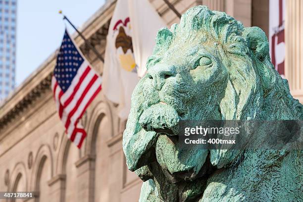 lions of chicago - chicago art museum stock pictures, royalty-free photos & images