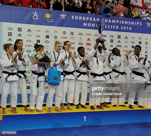 The French women's team, here with reserves, won the gold medal during the Montpellier European Team Judo Championships at the Park&Suites Arena on...