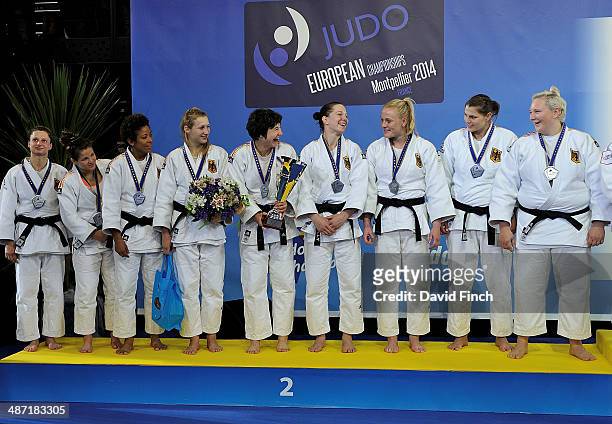 The German women's team, here with reserves, won the silver medal during the Montpellier European Team Judo Championships at the Park&Suites Arena on...