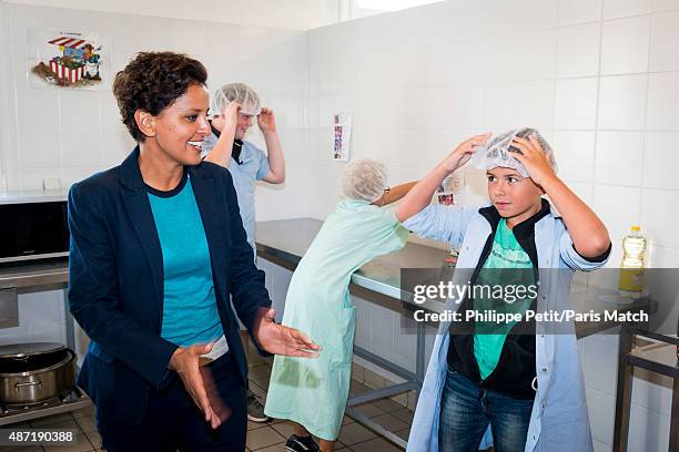 French Socialist politician and Minister of Education Najat Vallaud Belkacem is photographed for Paris Match visiting Jean-Rostand school in Le...