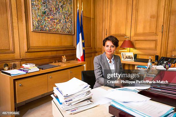 French Socialist politician and Minister of Education Najat Vallaud-Belkacem is photographed for Paris Match on August 24, 2015 in Paris, France.