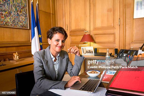 French Socialist politician and Minister of Education Najat Vallaud-Belkacem is photographed for Paris Match on August 24, 2015 in Paris, France.