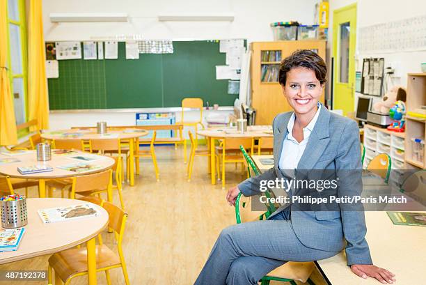 French Socialist politician and Minister of Education Najat Vallaud-Belkacem is photographed for Paris Match on August 24, 2015 in Paris, France.