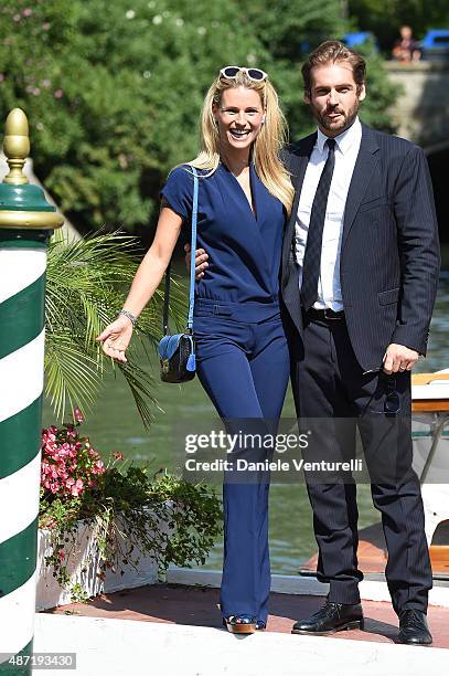 Michelle Hunziker and Tomaso Trussardi are seen on day 6 of the 72nd Venice Film Festival on September 7, 2015 in Venice, Italy.