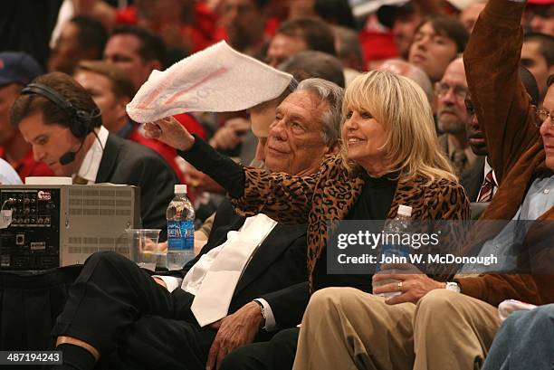 Playoffs: Los Angeles Clippers owner Donald Sterling with wife Rochelle Sterling in courtside seats during Game 5 vs Denver Nuggets at Staples...