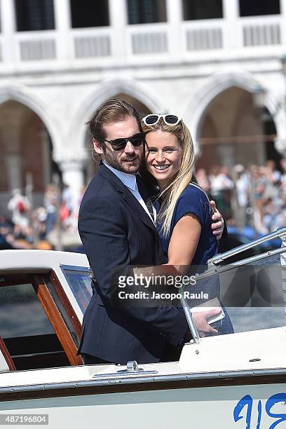 Michelle Hunziker and Tomaso Trussardi are seen during the 72nd Venice Film Festival on September 7, 2015 in Venice, Italy.