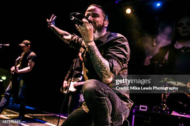 Chad Istvan and Nathan Gray of Boy Sets Fire performs on stage at Solus on April 27, 2014 in Cardiff, United Kingdom.