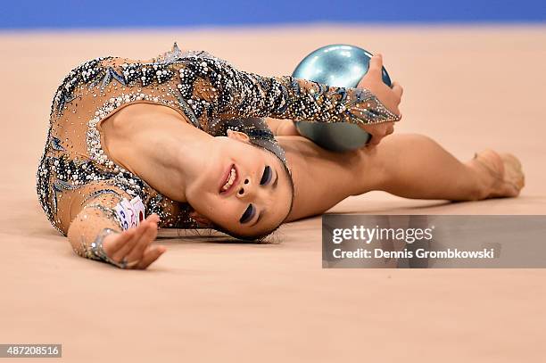 Kaho Minagawa of Japan competes during the 34th Rhythmic Gymnastics World Championships on September 7, 2015 in Stuttgart, Germany.