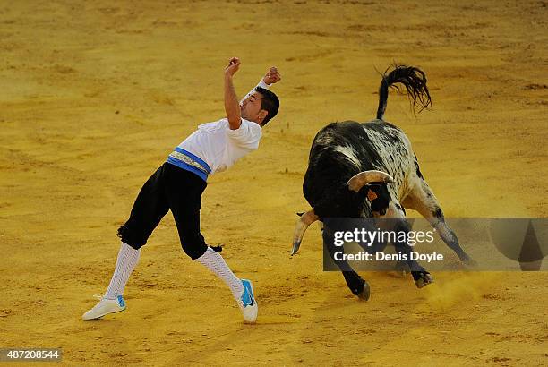 Victor Holgado Marzo performs during the Liga de Corte Puro finals at the Plaza de Toros on September 6, 2015 in Valladolid, Spain. Corte Puro...