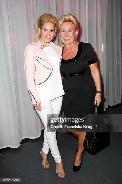 Angelina Heger and Manuela Heger attend the 9th Victress Awards Gala at andels Hotel Berlin on April 28, 2014 in Berlin, Germany.