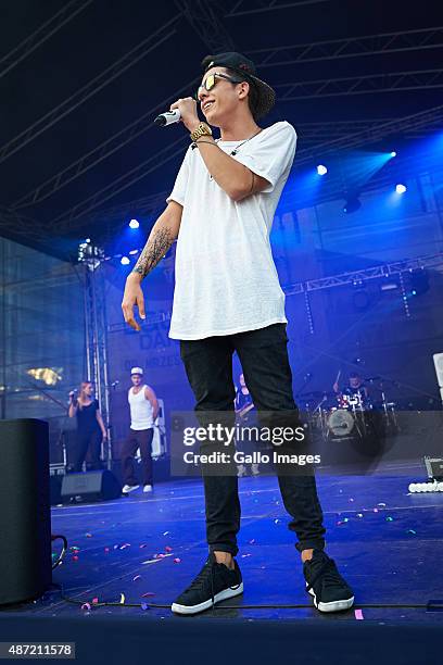 Dawid Kwiatkowski performs as he promotes his latest albumn, Pop and Roll, on September 5, 2015 at Manufaktura Shapping Cenetr in Lodz, Poland. Dawid...