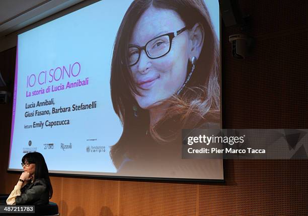 Lucia Annibali attends the presentation of her book 'Io ci sono - La mia storia di non amore' at Sala Buzzati on April 28, 2014 in Milan, Italy....