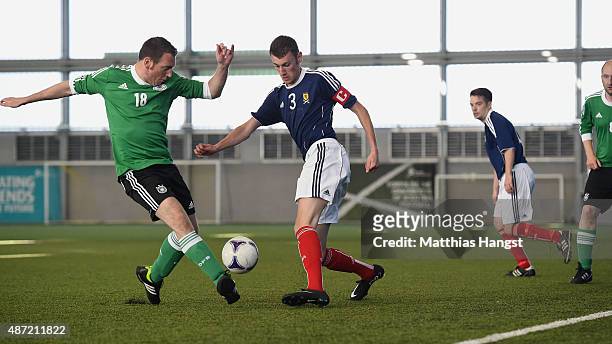 Michael Schellen of Germany in action during the Fan Match between Scotland and Germany at Toryglen National Football Stadium on September 7, 2015 in...
