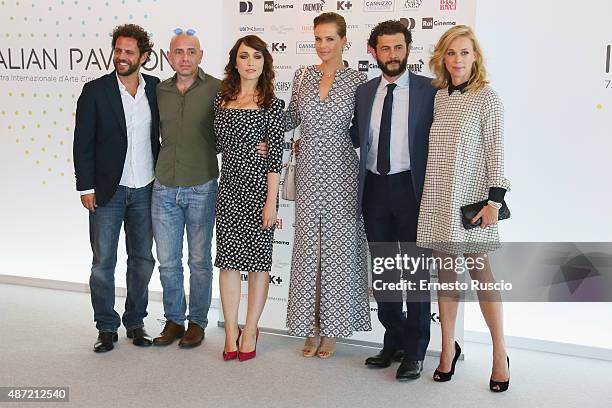 Director Gabriele Pignotta, actors Rolando Ravello, Chiara Francini, Andrea Osvart, Vinicio Marchioni and Milena Mancini attend a photocall for...