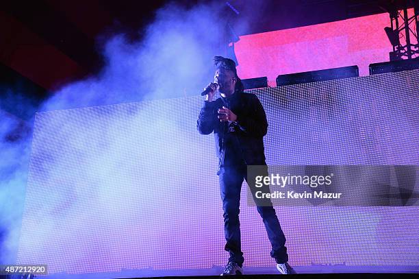 The Weeknd performs onstage during the 2015 Budweiser Made in America Festival at Benjamin Franklin Parkway on September 6, 2015 in Philadelphia,...