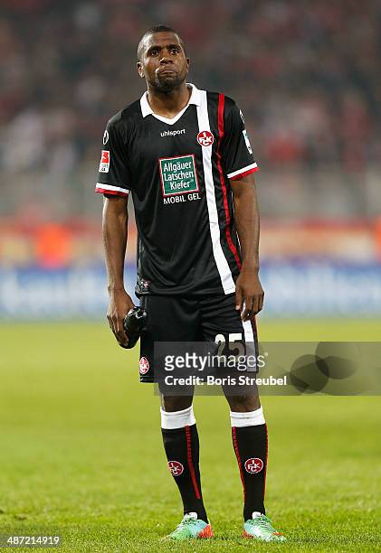 Olivier Occean of Kaiserslautern shows his frustration after the Second Bundesliga match between 1.FC Union Berlin and 1. FC Kaiserslautern at...