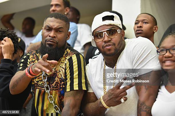 Guest and rapper Scrappy attend LudaDay Weekend Annual Celebrity Basketball Game at Georgia State University Sports Arena on September 6, 2015 in...