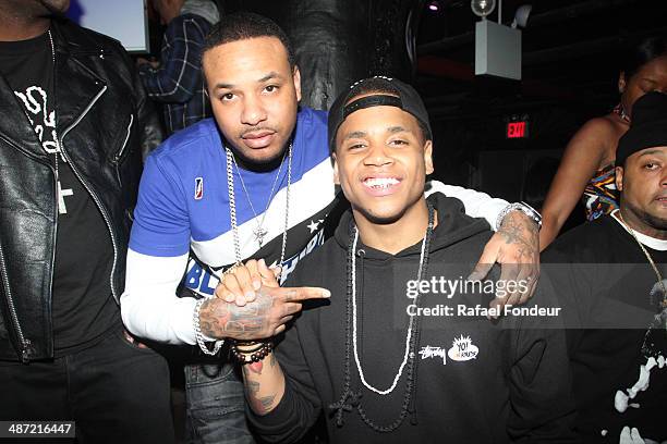 Chinx Drugs and Tristan Wilds aka Mack Wilds are seen at W.i.P April 18, 2014 in New York City.