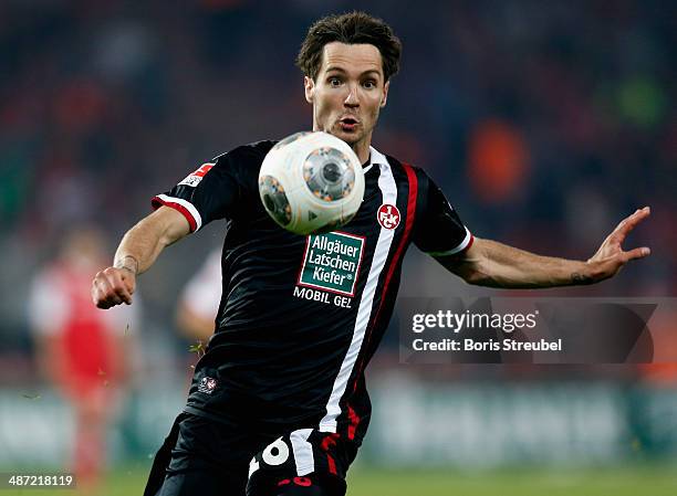 Srdjan Lakic of Kaiserslautern controls the ball during the Second Bundesliga match between 1.FC Union Berlin and 1. FC Kaiserslautern at Stadion An...