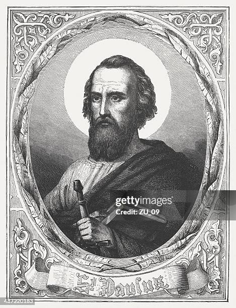 apostle paul, wood engraving, published in 1868 - paul faith stock illustrations