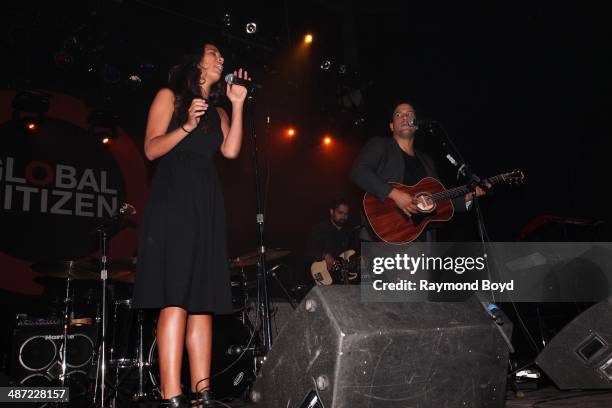 Amanda Sudano and Abner Ramirez of Johnnyswim performs during the Global Citizen Nights concert at the Vic Theatre on April 24, 2014 in Chicago,...