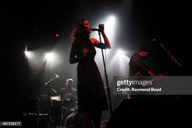 Amanda Sudano and Abner Ramirez of Johnnyswim performs during the Global Citizen Nights concert at the Vic Theatre on April 24, 2014 in Chicago,...