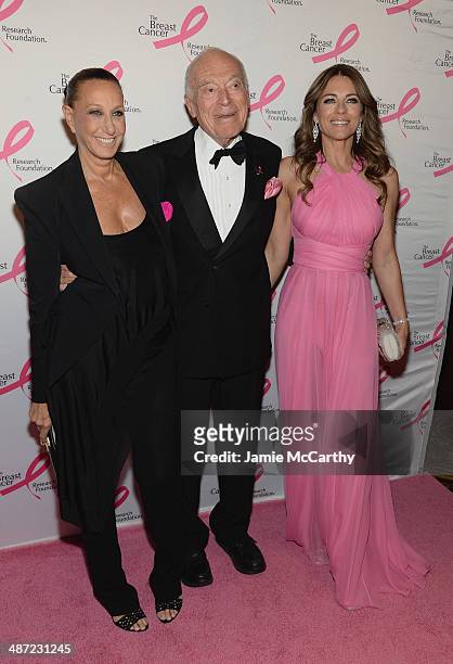 Donna Karan, Leonard Lauder and Elizabeth Hurley attend The Breast Cancer Foundation's 2014 Hot Pink Party at Waldorf Astoria Hotel on April 28, 2014...