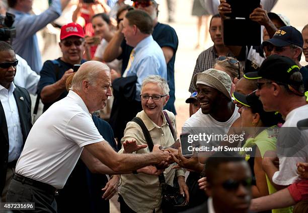 Vice President Joe Biden greeting supporters during the annual Allegheny County Labor Day Parade September 7, 2015 in Pittsburgh, Pennsylvania. Biden...