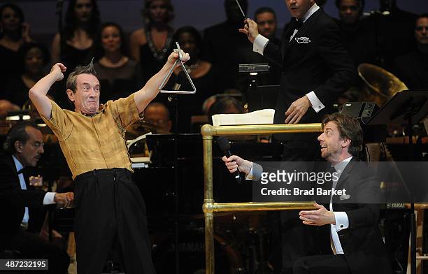 Actor Martin Short , as character Ed Grimley, and Christian Borle perform during The New York Pops 31st Birthday Gala at Carnegie Hall on April 28,...