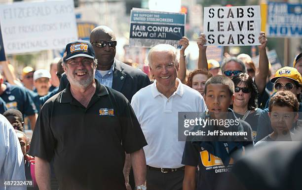 Vice President Joe Biden walks in the annual Allegheny County Labor Day Parade Monday September 7, 2015 in Pittsburgh, Pennsylvania. Biden has been...