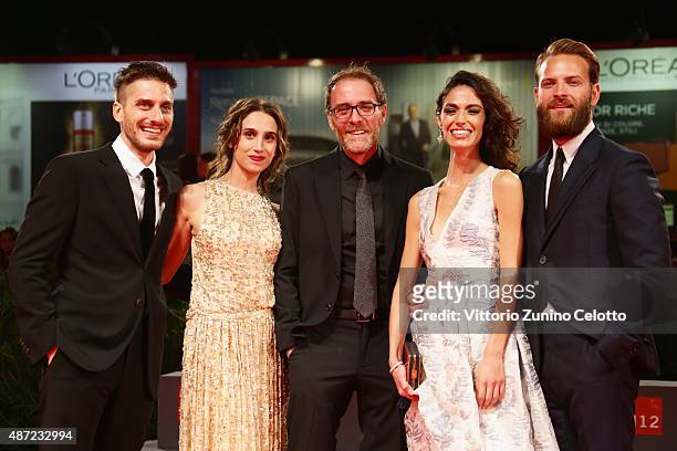 Actors Luca Marinelli, Silvia D'Amico, Valerio Mastandrea, Roberta Mattei and Alessandro Borghi attend a premiere for 'Don't Be Bad' during the 72nd...