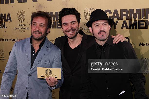 Spanish actors Jose Luis Garcia, Jose Manuel Seda y Alex O'Dogherty attend the 'Carmina y Amen' premiere at the Callao cinema> on April 28, 2014 in...